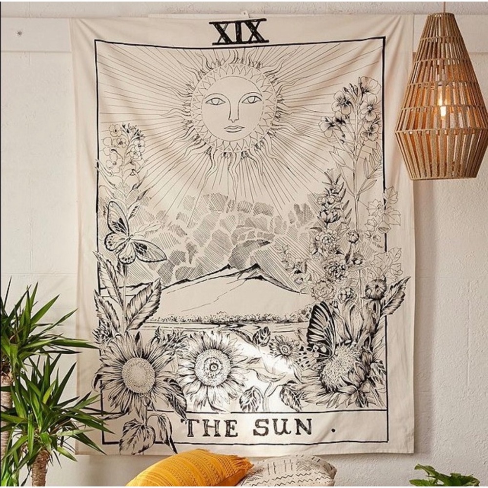 Urban Outfitters The Sun Tarot Card Tapestry Black White Cotton Wall Hanging XIX